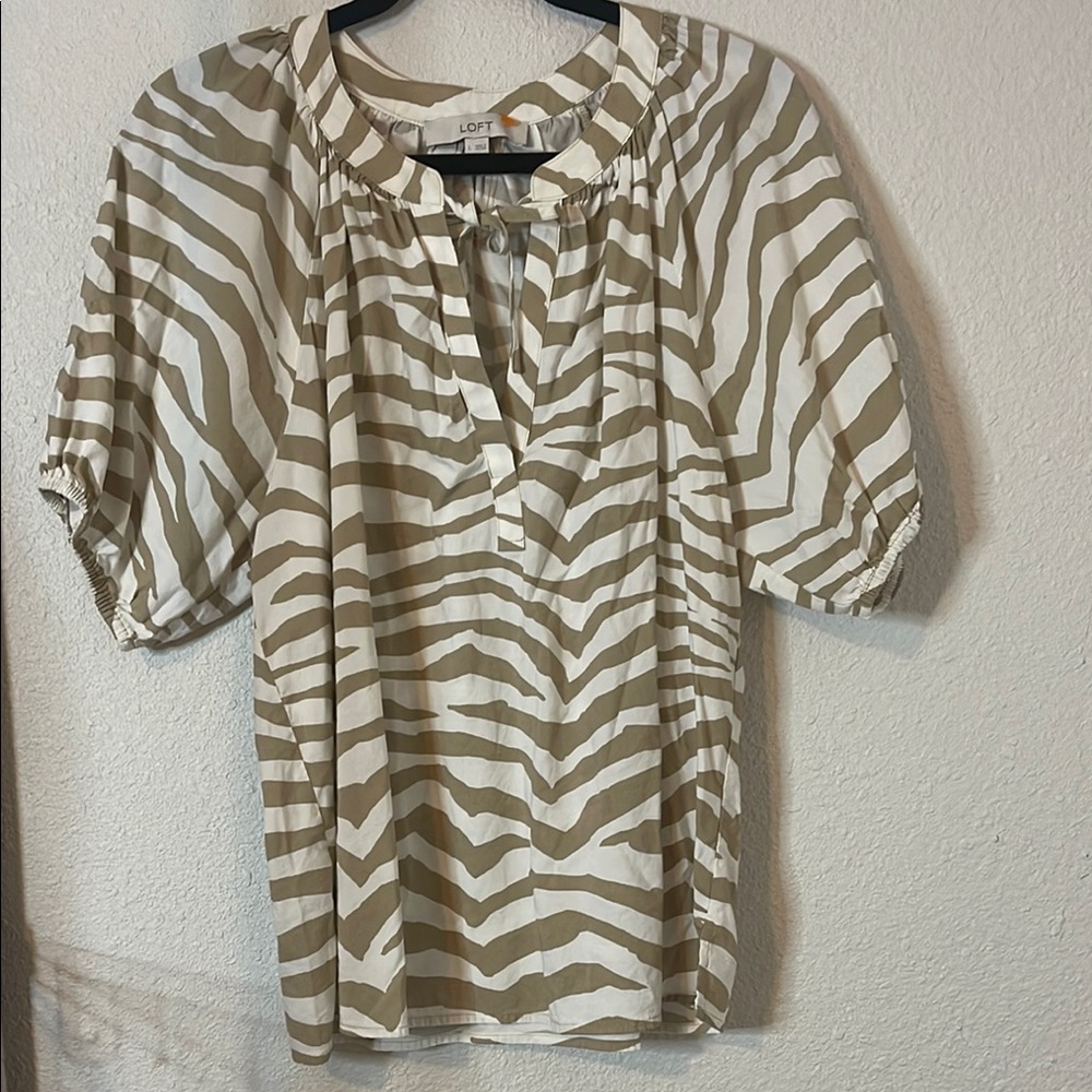 LOFT Women's Zebra Print Top - Brown and White